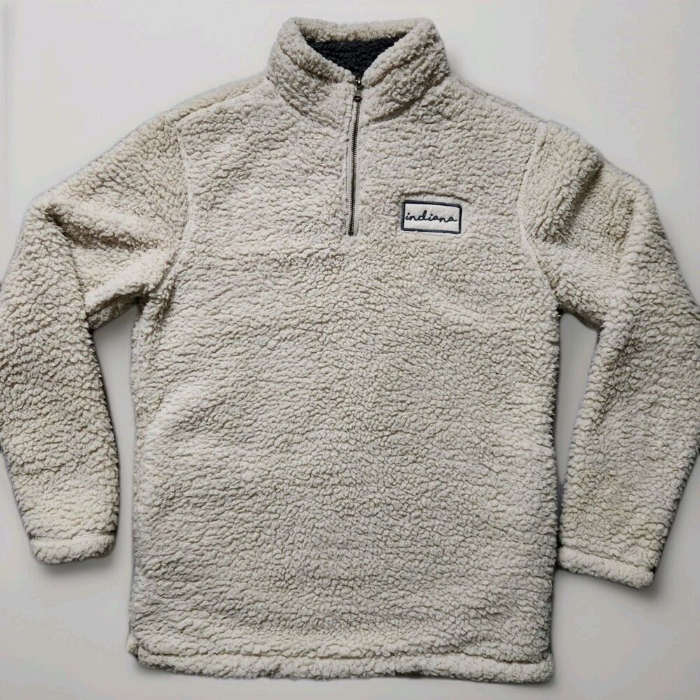 Home Free Indiana Sherpa Pullover Sweater 1/4 Zip Adult Unisex Cream Sz S EUC